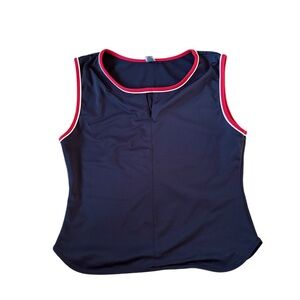 Navy Sleeveless Top with Red Trim
